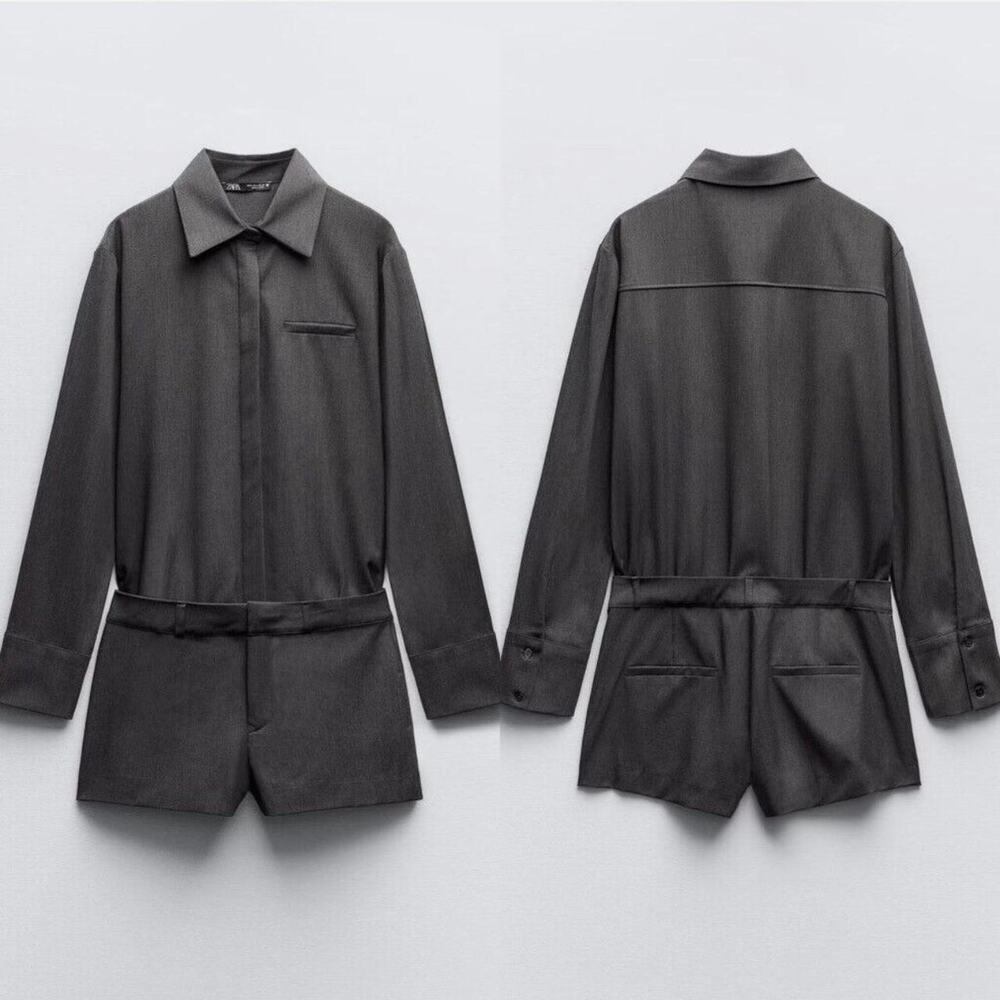 New zara grey suit romper with belt